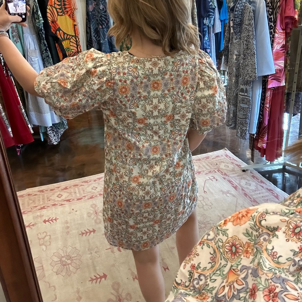 ANNA CATE- Haley dress Geo Peach lightweight y2K puff sleeve cotton New L $249 - Picture 4 of 4